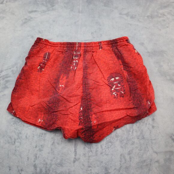 Swim Shorts Womens Red Elastic Waist Drawstring Button Pocket Graphic Print - Picture 8 of 14